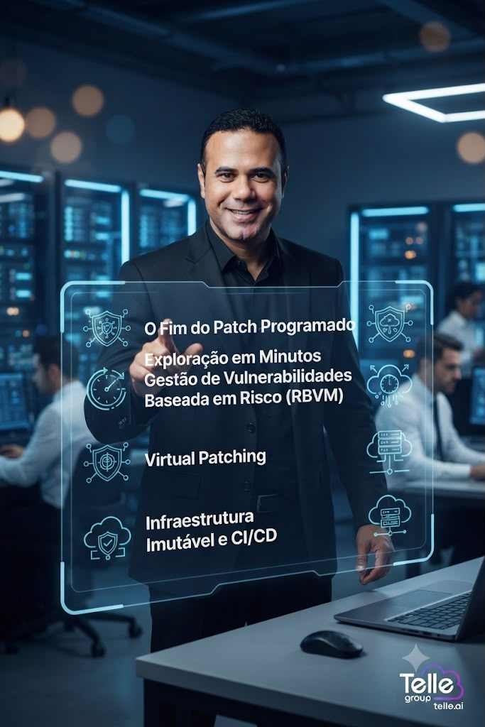 Especialista em cibersegurança em data center com painel sobre o fim do patch programado e gestão de vulnerabilidades