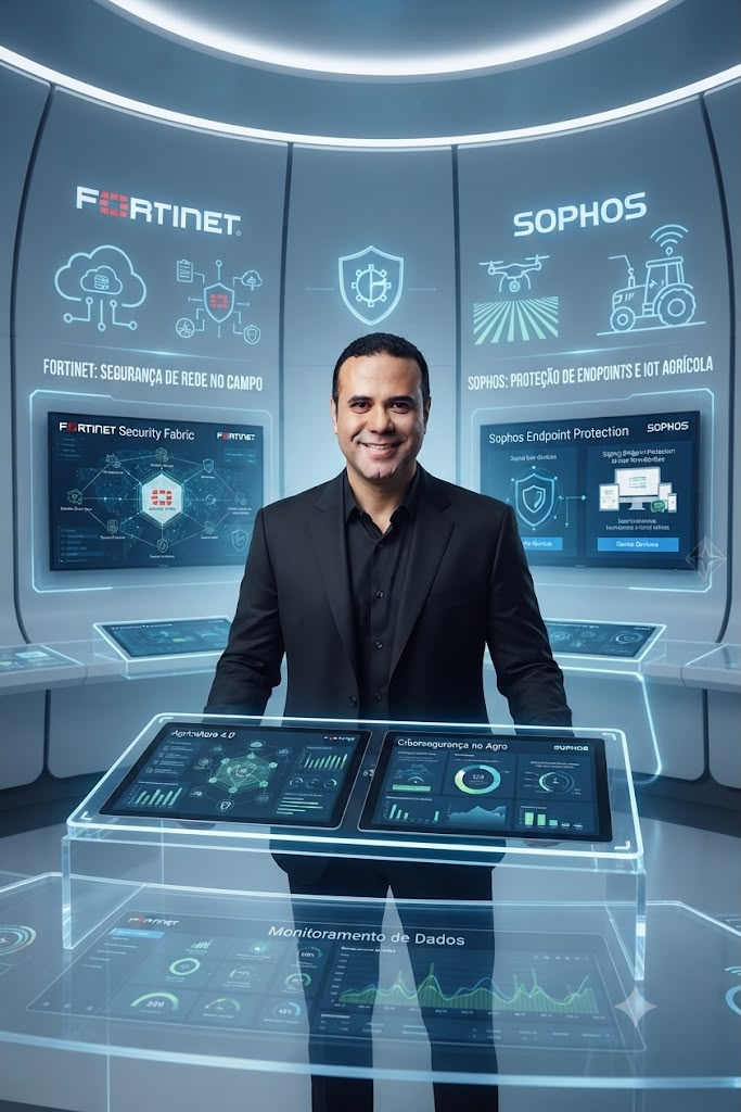 Joaldo Lima apresentando solucoes Fortinet e Sophos para ciberseguranca no agro