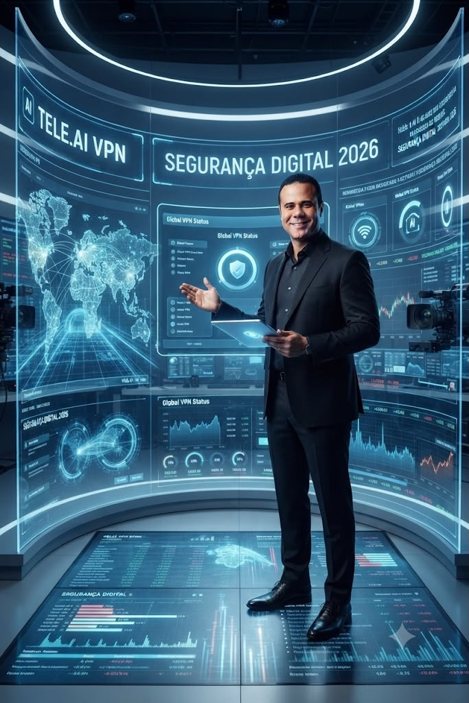 Especialista apresentando painel tecnológico sobre comunicação em nuvem, integrações e segurança digital