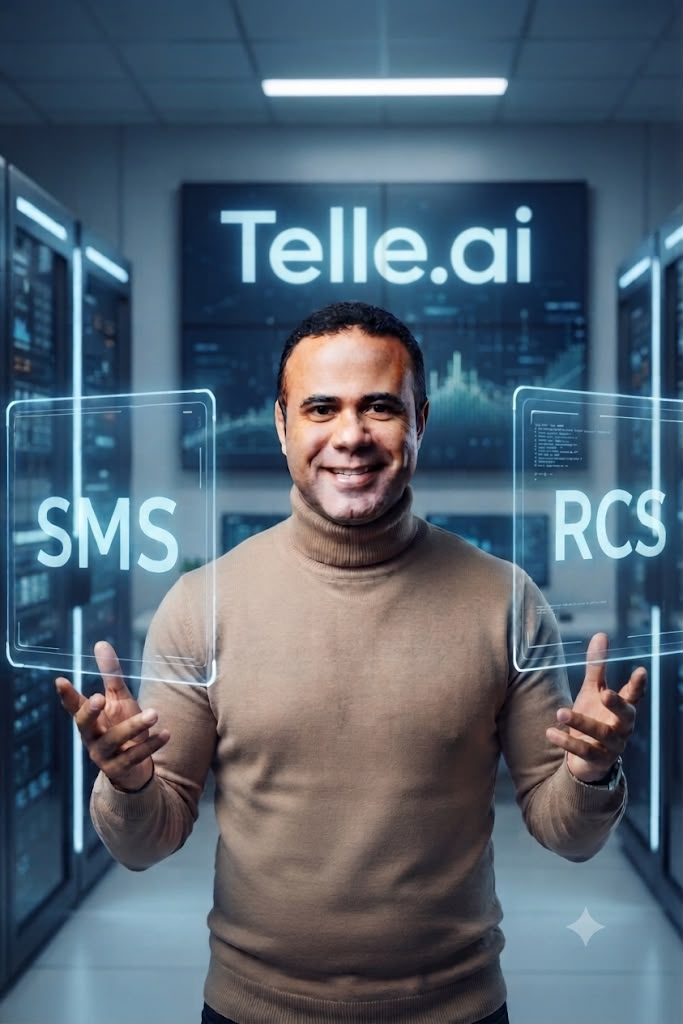 Joaldo Lima apresentando SMS e RCS em ambiente tecnológico da Telle.ai
